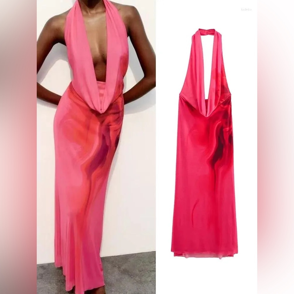 Zara Draped Tulle Halter Dress Fuchsia